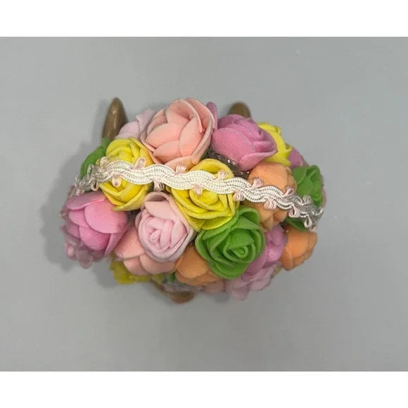 Vintage Ceramic Pretty Bunny Spring Bunny Floral Flower Hat Deb O. Original OOAK - Picture 15 of 16